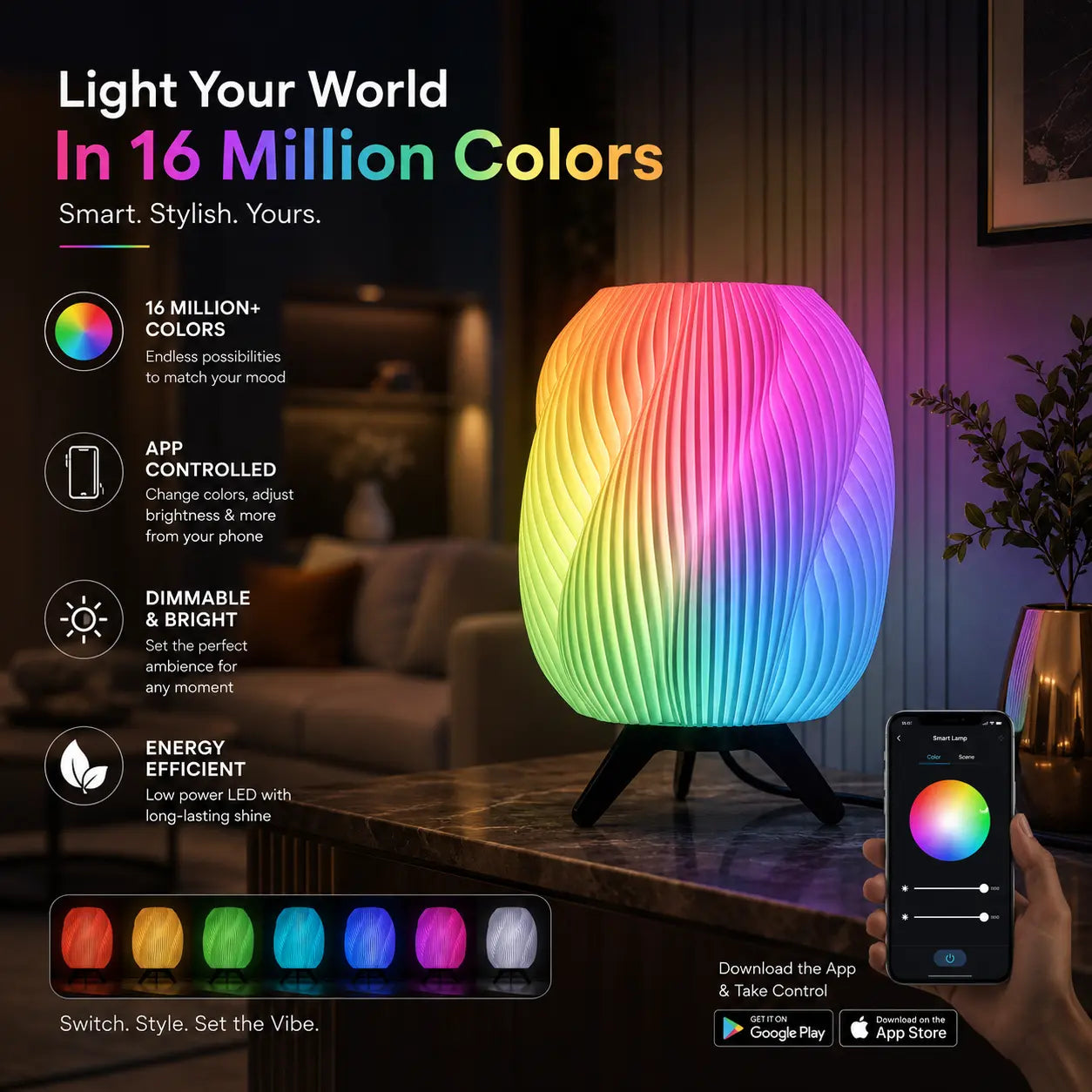 Modern Sculptural Smart Glow Table Lamp, App Controlled (16M+ Colours)