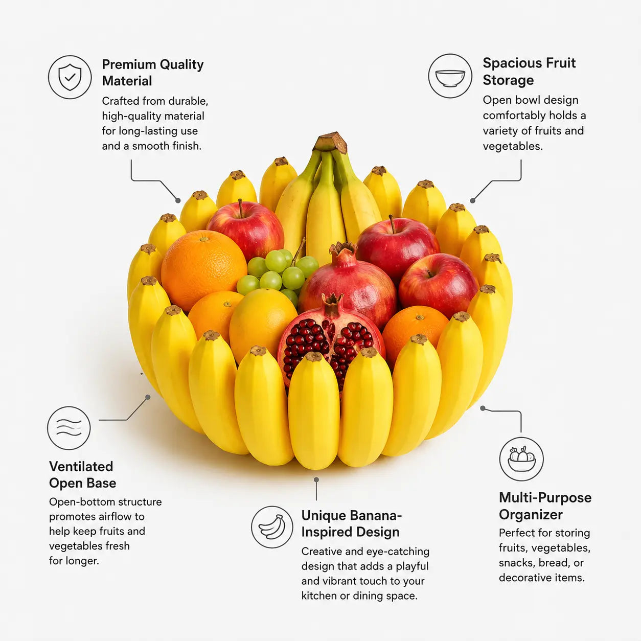 Banana Bowl – Fruit & Vegetable Storage Organizer for Kitchen, Dining Table