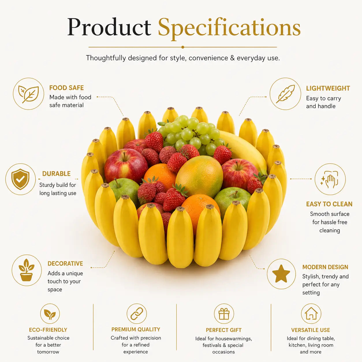 Banana Bowl – Fruit & Vegetable Storage Organizer for Kitchen, Dining Table
